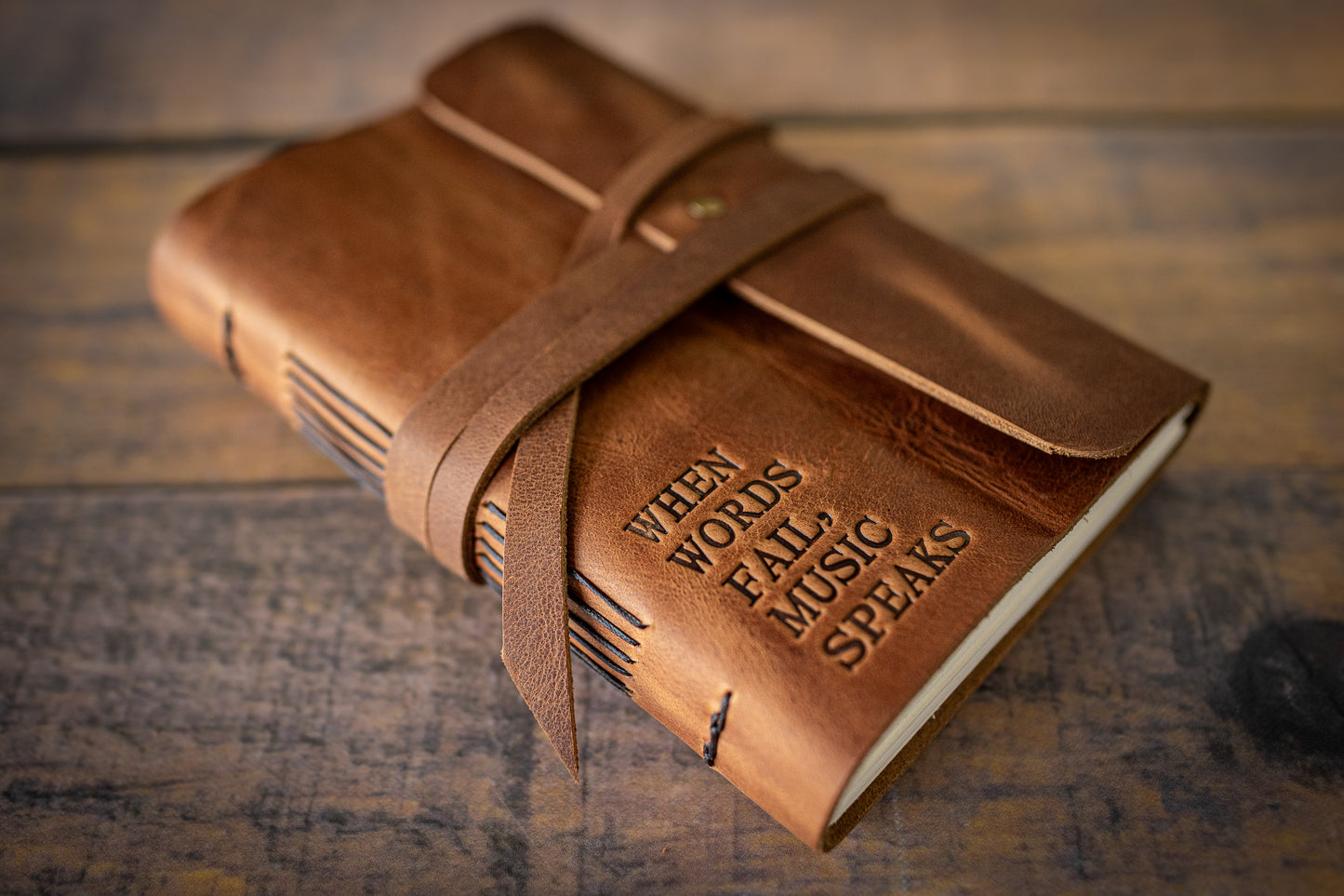 Leather Music Journal, Rustic Songwriting Book, Personalized Gift for Musicians, Songwriters and Composers, Sewn Bound in Full Grain Leather