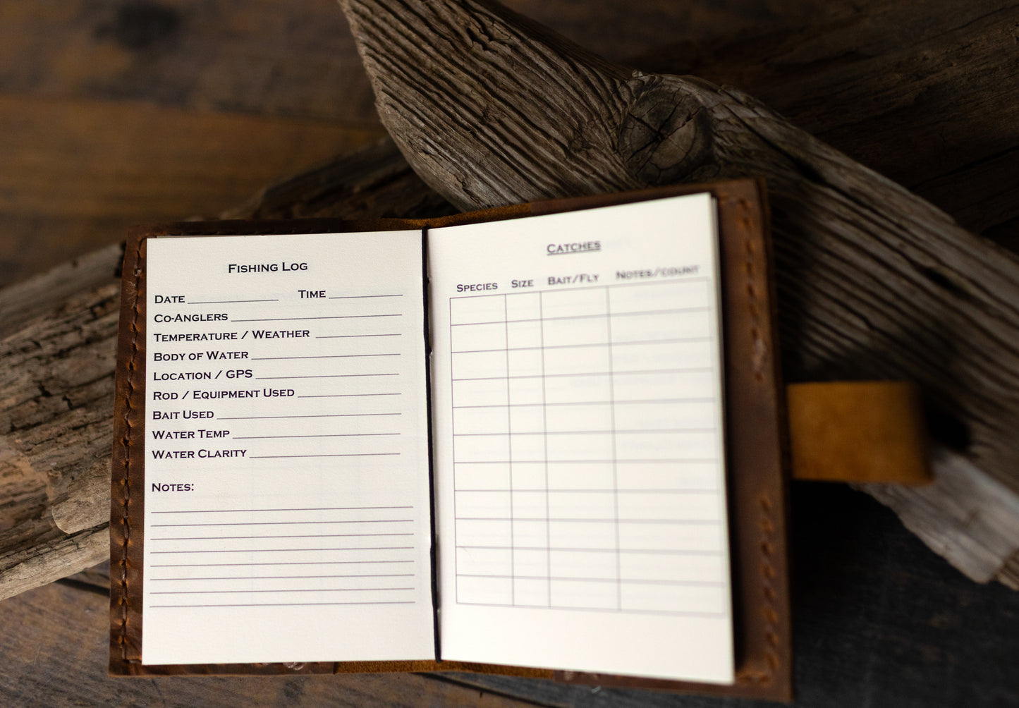 Leather Fishing Journal, Rustic Fisherman Log Book, Fathers Day Gift, Sewn Bound Full Grain Leather, Personalized Gift for Dad or Anglers