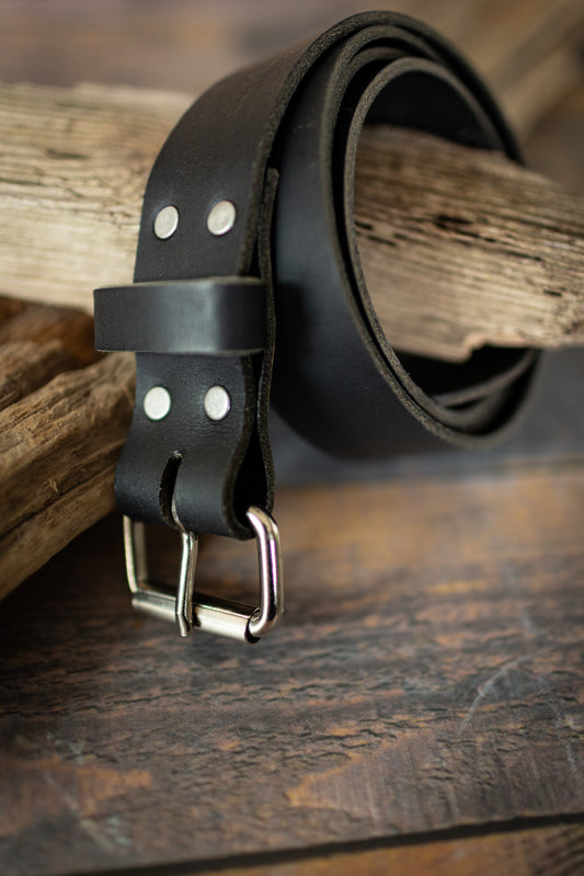 Mens' Black Handcrafted Veg Tan Leather Belt