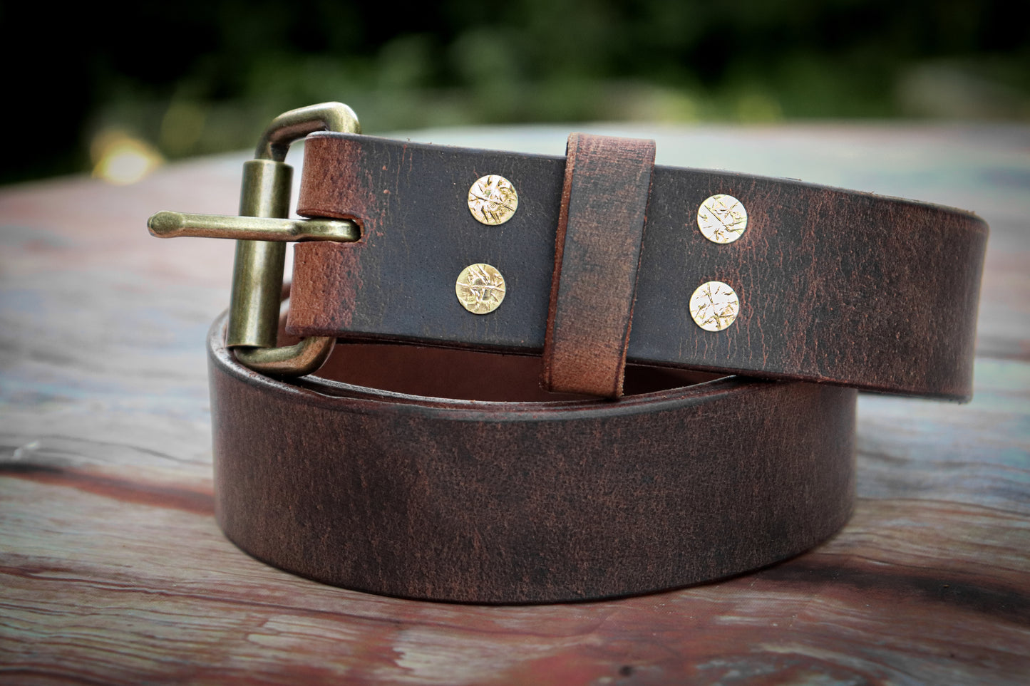Mens' Water Buffalo Distressed Brown Leather Belt