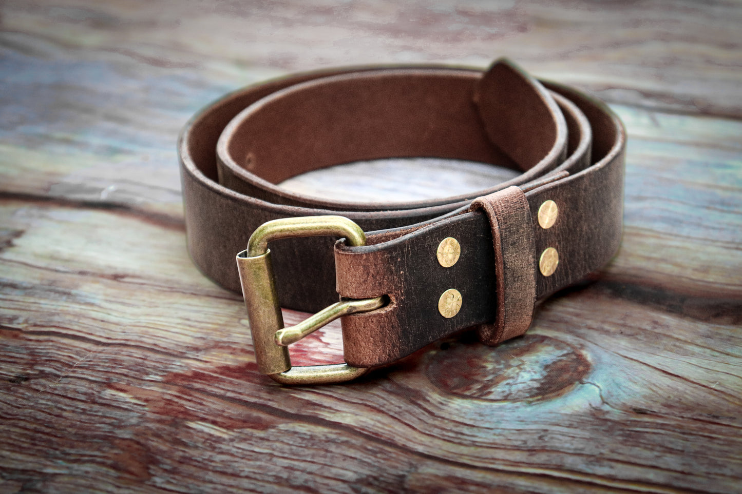 Mens' Water Buffalo Distressed Brown Leather Belt