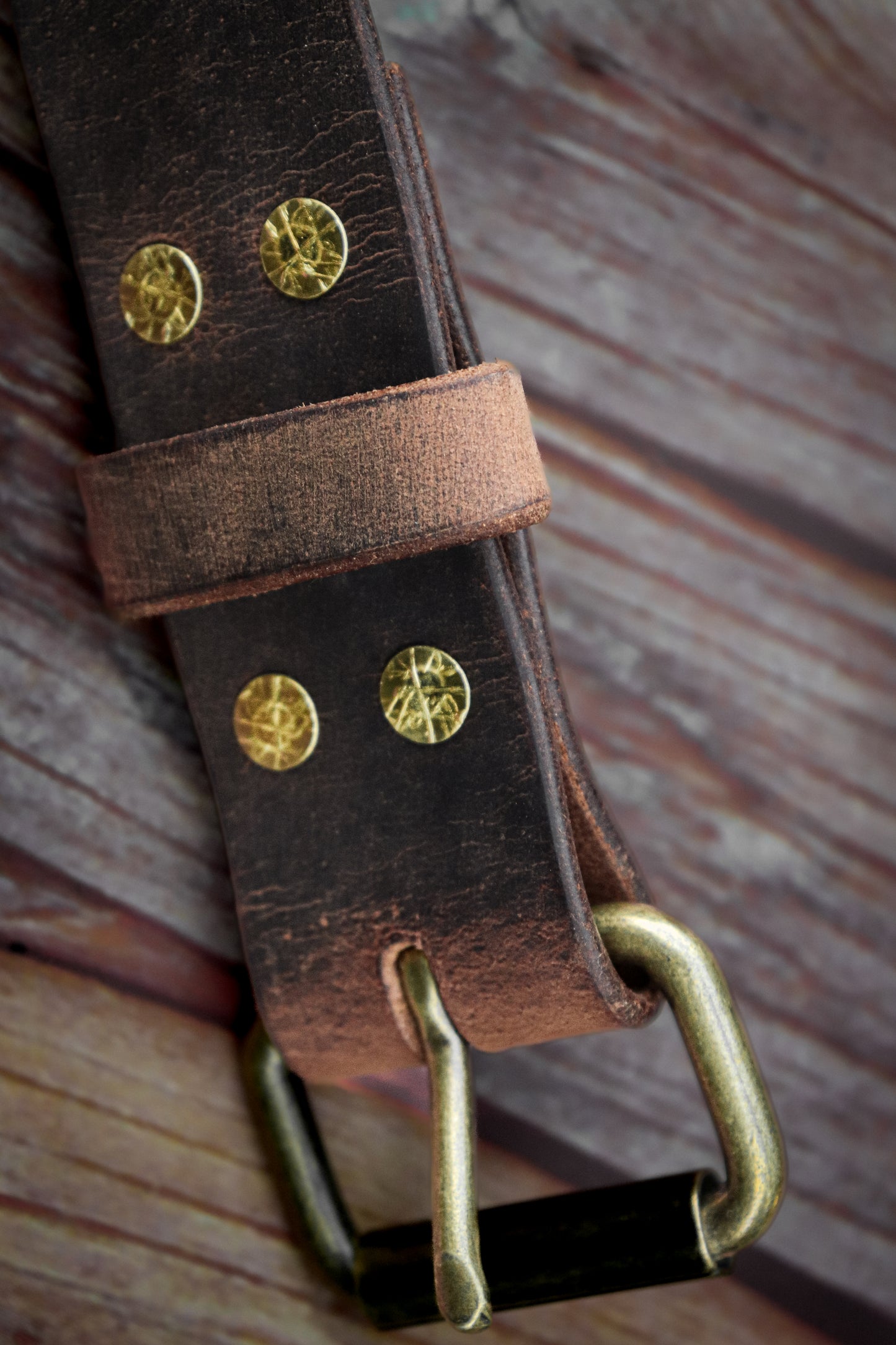 Mens' Water Buffalo Distressed Brown Leather Belt