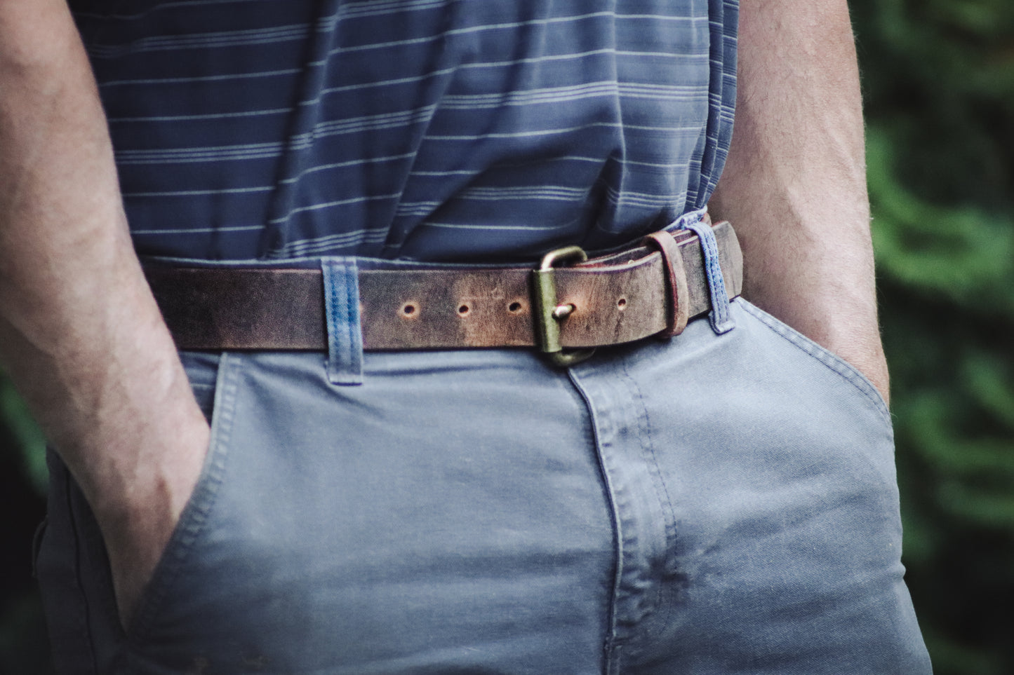 Mens' Water Buffalo Distressed Brown Leather Belt