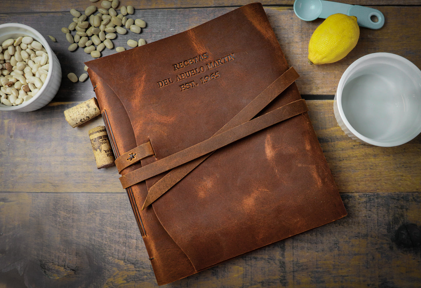 Personalized Leather Family Heirloom Recipe Journal, Sewn Bound in Full Grain Leather