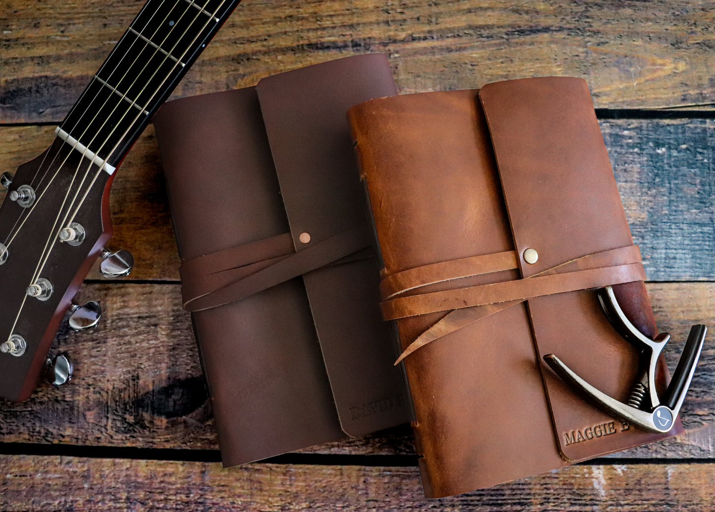 Leather Music Journal, Rustic Songwriting Book, Personalized Gift for Musicians, Songwriters and Composers, Sewn Bound in Full Grain Leather