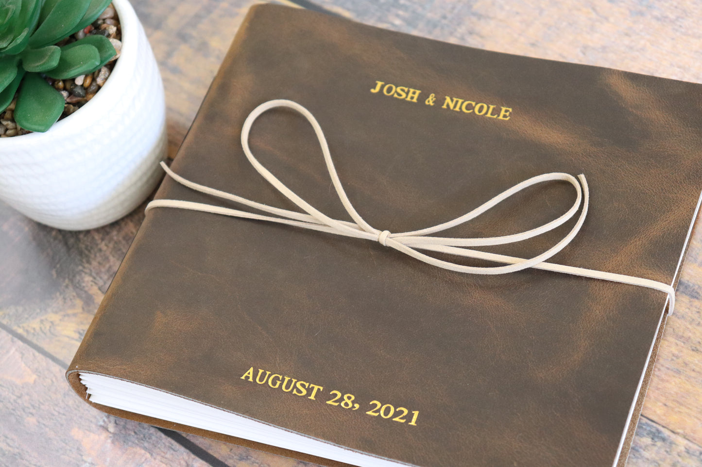 Personalized Wedding and Event Guest Book, Full Grain Leather Bound Journal, Rustic Wedding Keepsake Gift, Premium Photo Scrapbook Guest Log