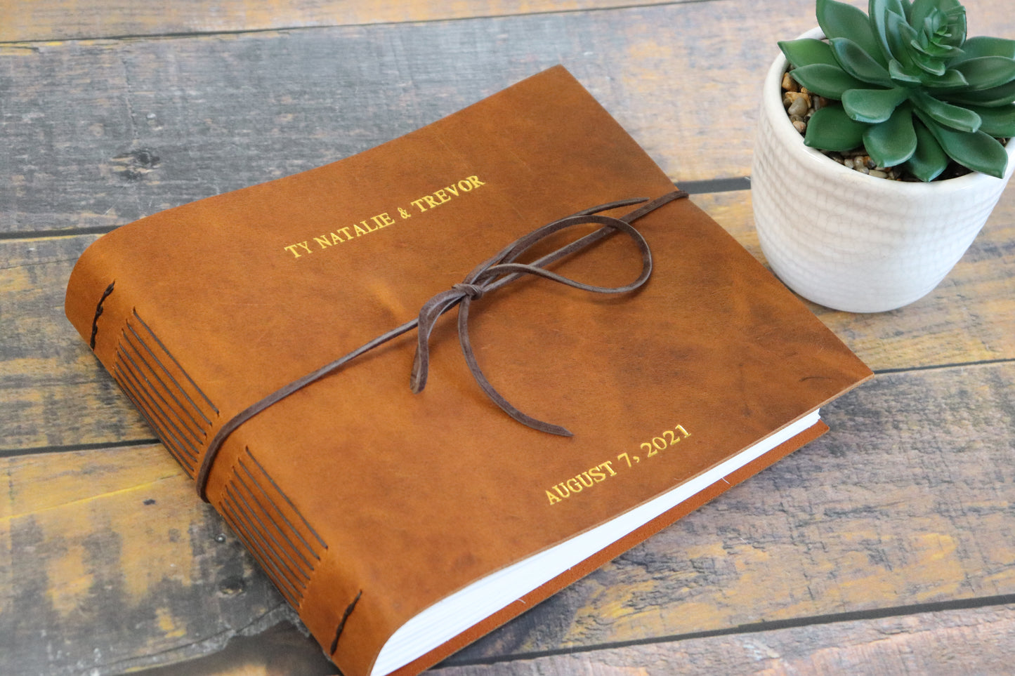 Personalized Wedding and Event Guest Book, Full Grain Leather Bound Journal, Rustic Wedding Keepsake Gift, Premium Photo Scrapbook Guest Log