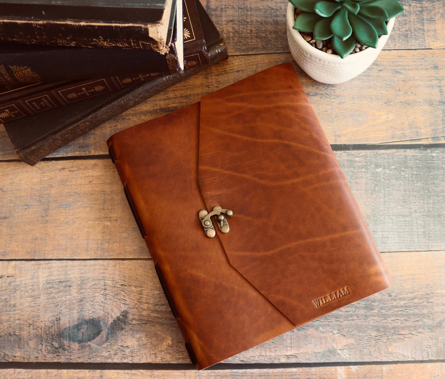 Sewn Bound Personalized Leather Vintage Clasp Journal, Rustic Diary, Sketchbook, Watercolor Book, Premium Leather Bound + Fully Customizable