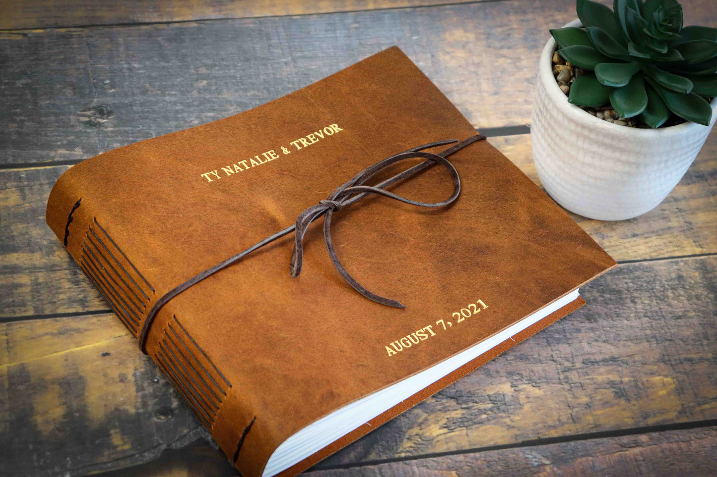 Personalized Wedding and Event Guest Book, Full Grain Leather Bound Journal, Rustic Wedding Keepsake Gift, Premium Photo Scrapbook Guest Log