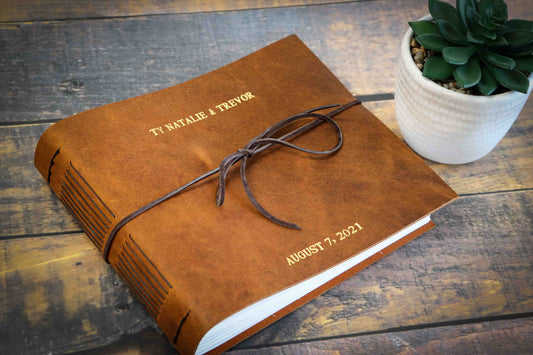Personalized Wedding and Event Guest Book, Full Grain Leather Bound Journal, Rustic Wedding Keepsake Gift, Premium Photo Scrapbook Guest Log