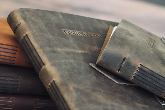 Leather Fishing Journal, Rustic Fisherman Log Book, Fathers Day Gift, Sewn Bound Full Grain Leather, Personalized Gift for Dad or Anglers