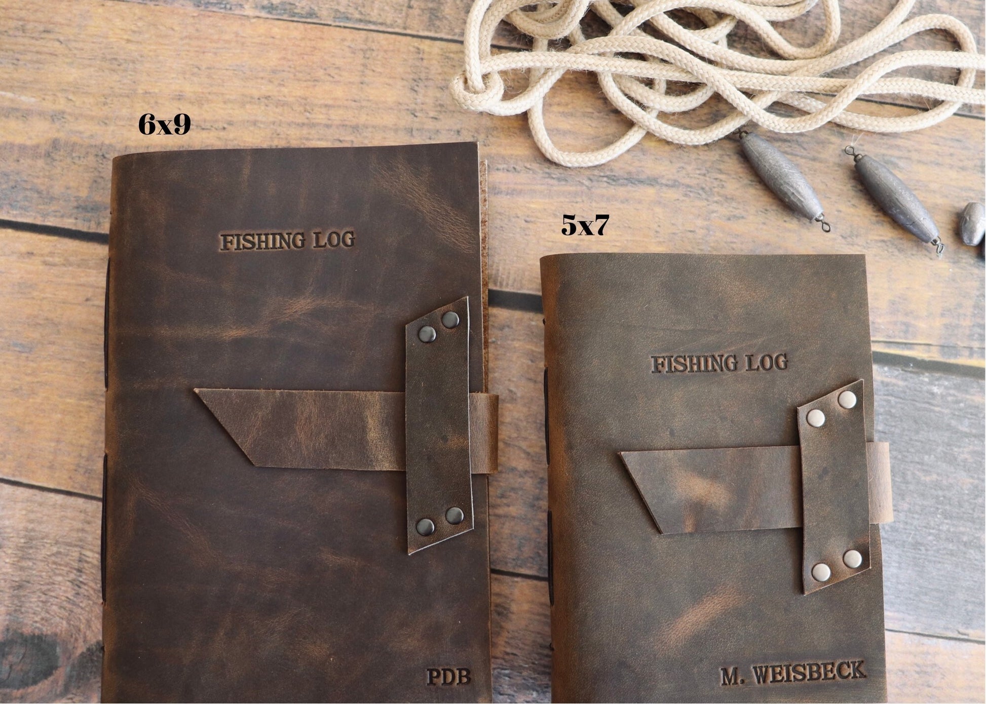 Leather Fishing Journal, Rustic Fisherman Log Book, Fathers Day Gift, Sewn Bound Full Grain Leather, Personalized Gift for Dad or Anglers
