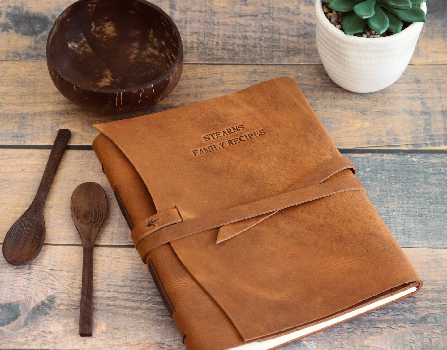 Heirloom Leather Recipe Journal, Family Cookbook, Sewn Bound Full Grain Leather, Personalized Gift for Chefs, Cooks, Bakers, Mom, or Grandma
