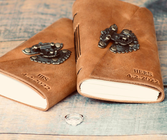 VOWS BOOKS 2.0! Set of Personalized Wedding Vows Books, Premium Leather Bound Journals for Bride & Groom, Rustic Wedding Gift