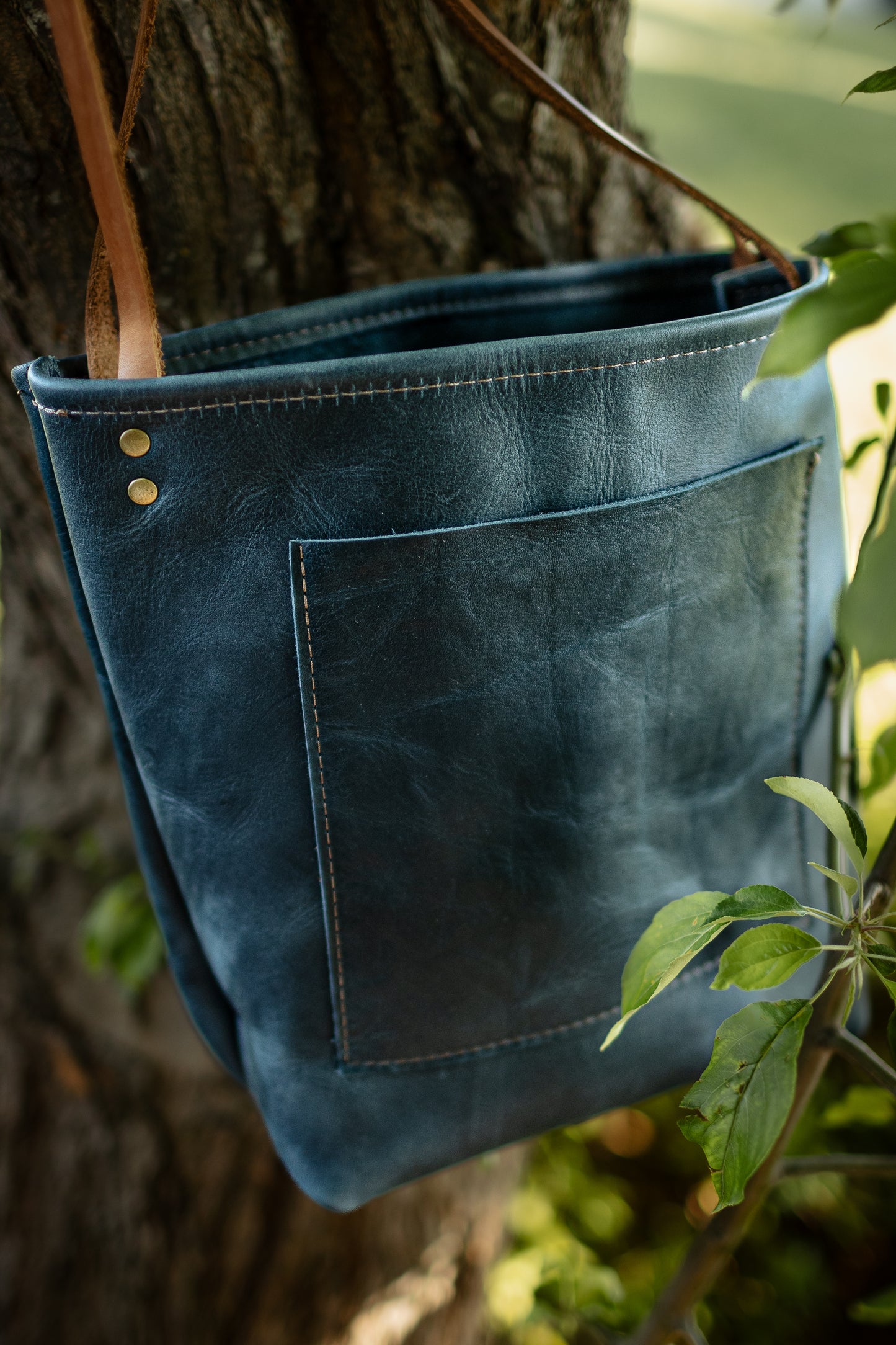 The Mountain Bluebird - Leather Tote Bag