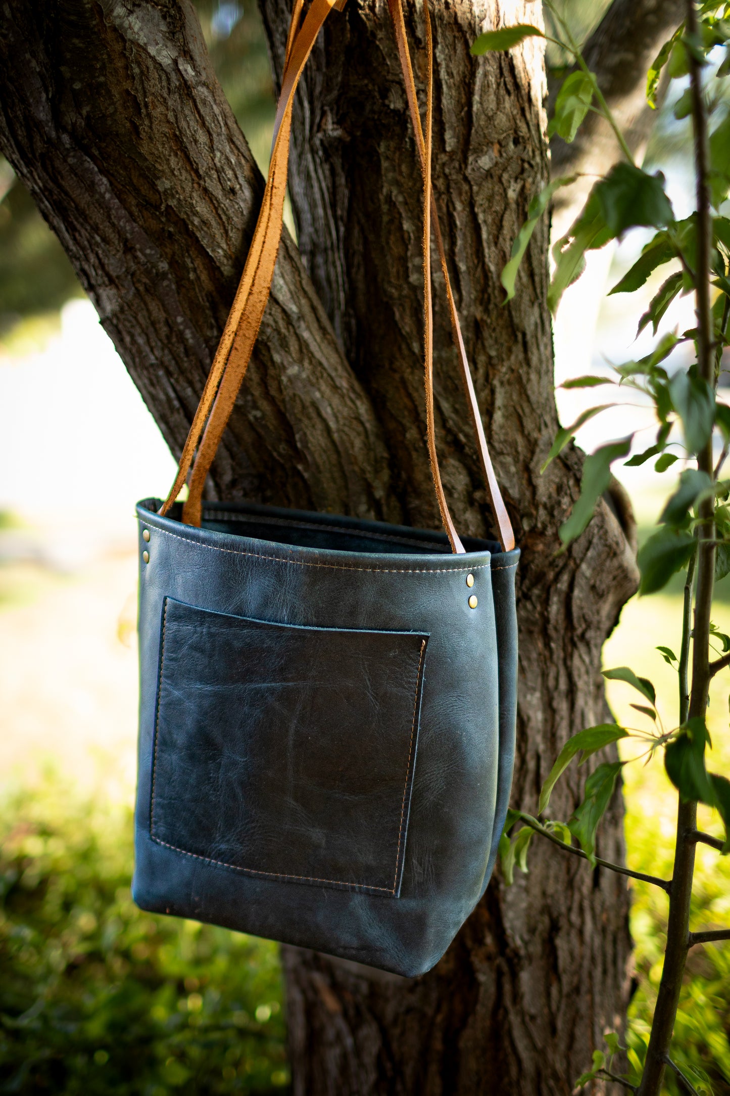 The Mountain Bluebird - Leather Tote Bag