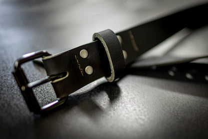 Mens' Black Handcrafted Veg Tan Leather Belt