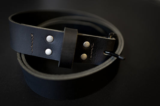 Mens' Black Handcrafted Veg Tan Leather Belt