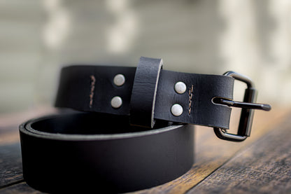 Mens' Black Handcrafted Veg Tan Leather Belt