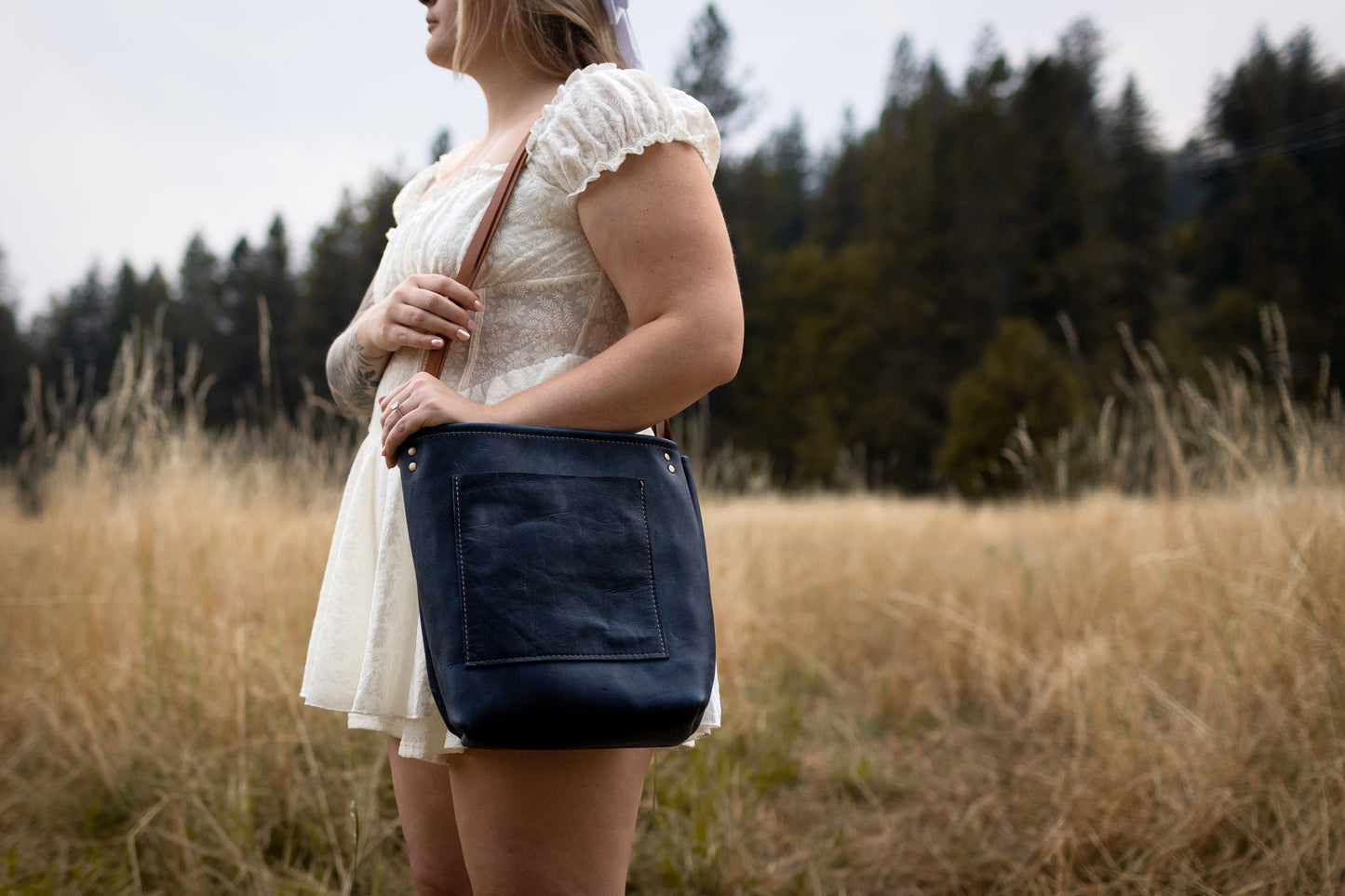 The Mountain Bluebird - Leather Tote Bag