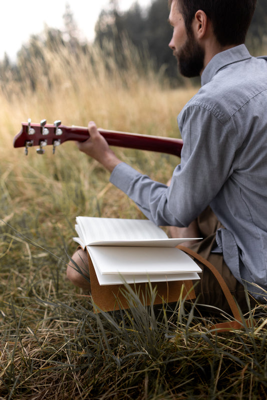 Leather Music Journal, Rustic Songwriting Book, Personalized Gift for Musicians, Songwriters and Composers, Sewn Bound in Full Grain Leather