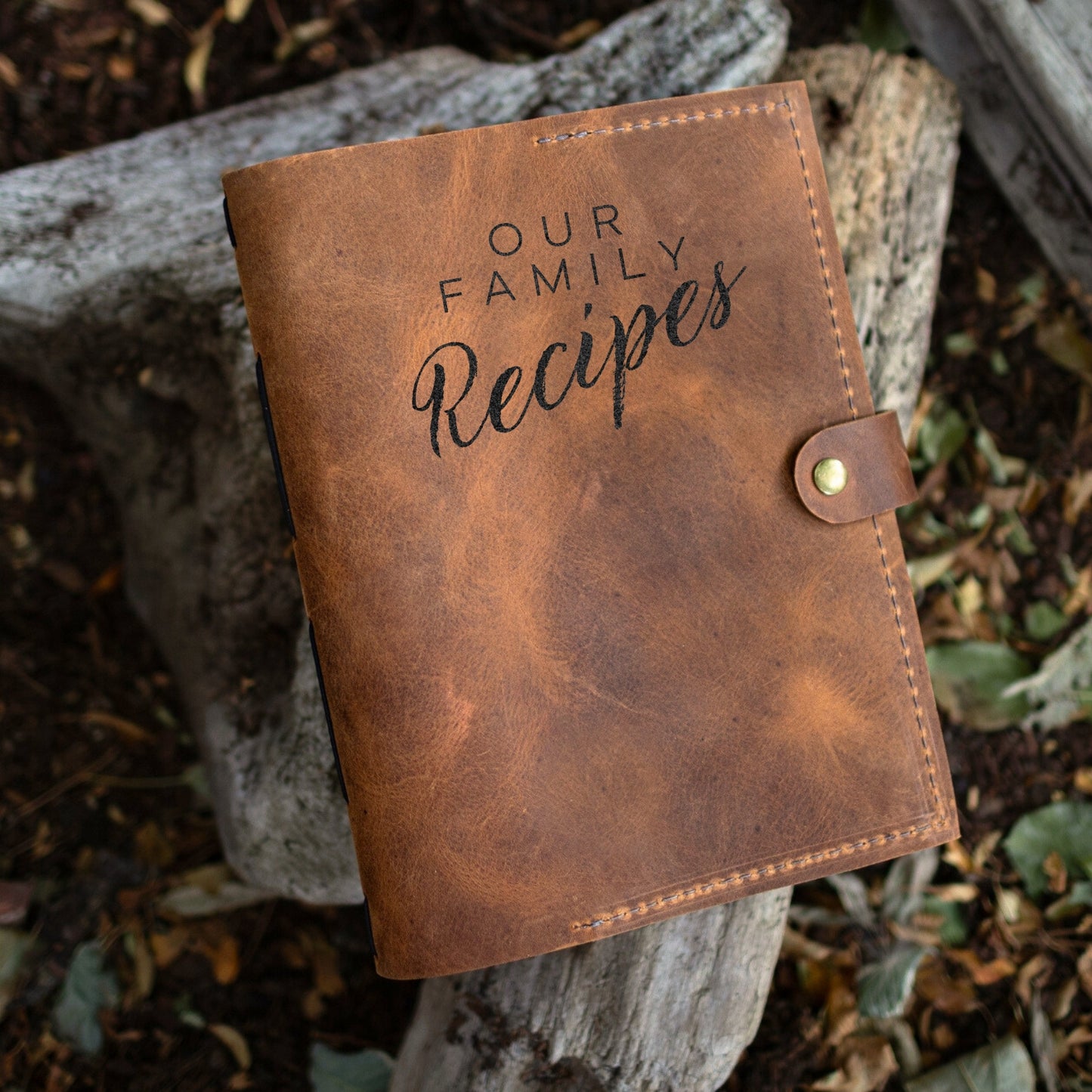 Engraved Leather Family Heirloom Recipe Journal, Sewn Bound in Full Grain Leather
