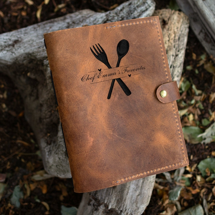 Engraved Leather Family Heirloom Recipe Journal, Sewn Bound in Full Grain Leather
