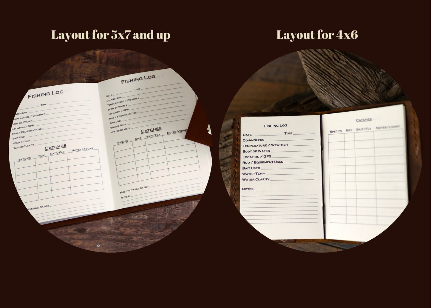 Leather Fishing Journal, Rustic Fisherman Log Book, Fathers Day Gift, Sewn Bound Full Grain Leather, Personalized Gift for Dad or Anglers