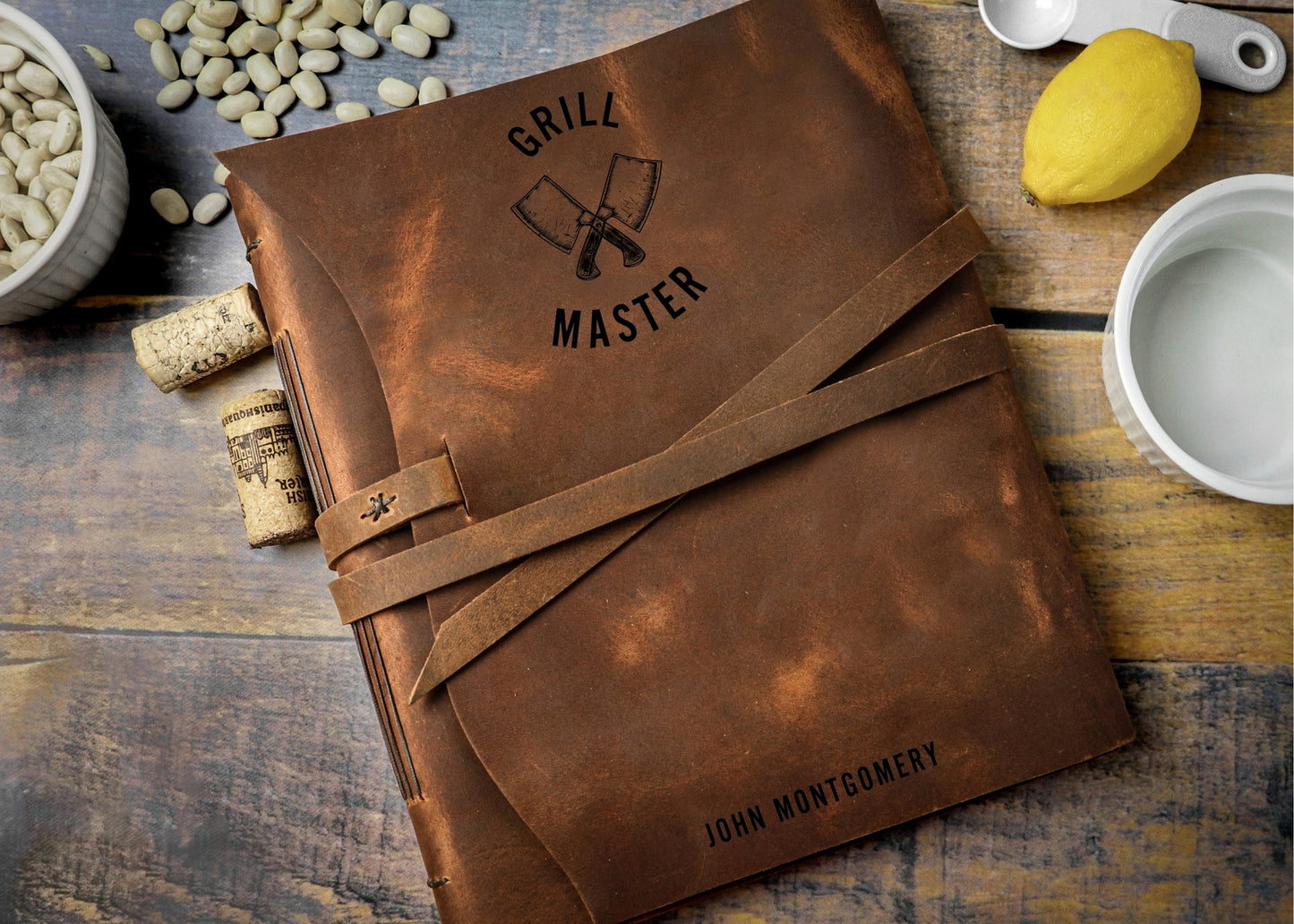 Engraved Leather Family Heirloom Recipe Journal, Sewn Bound in Full Grain Leather