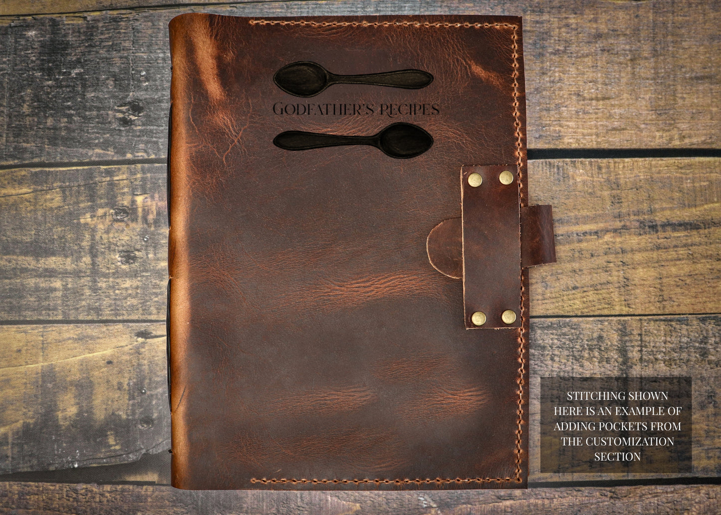 Engraved Leather Family Heirloom Recipe Journal, Sewn Bound in Full Grain Leather