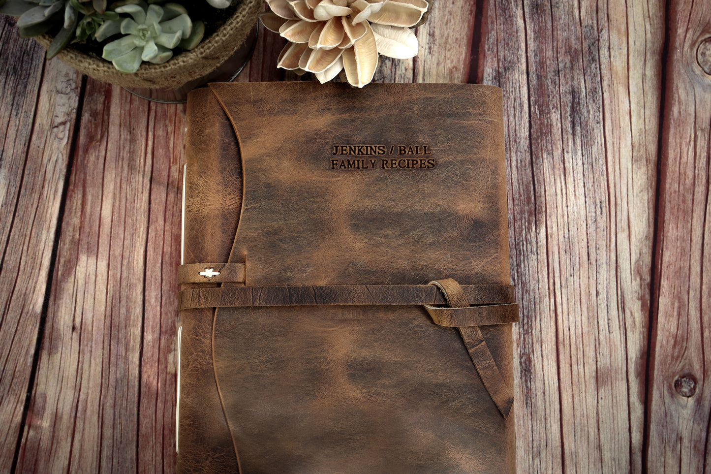 Personalized Leather Family Heirloom Recipe Journal, Sewn Bound in Full Grain Leather