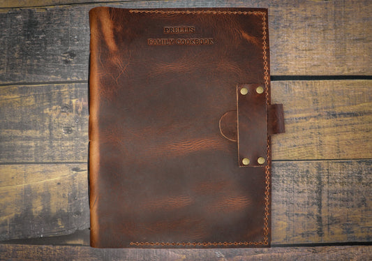 Personalized Leather Family Heirloom Recipe Journal, Sewn Bound in Full Grain Leather