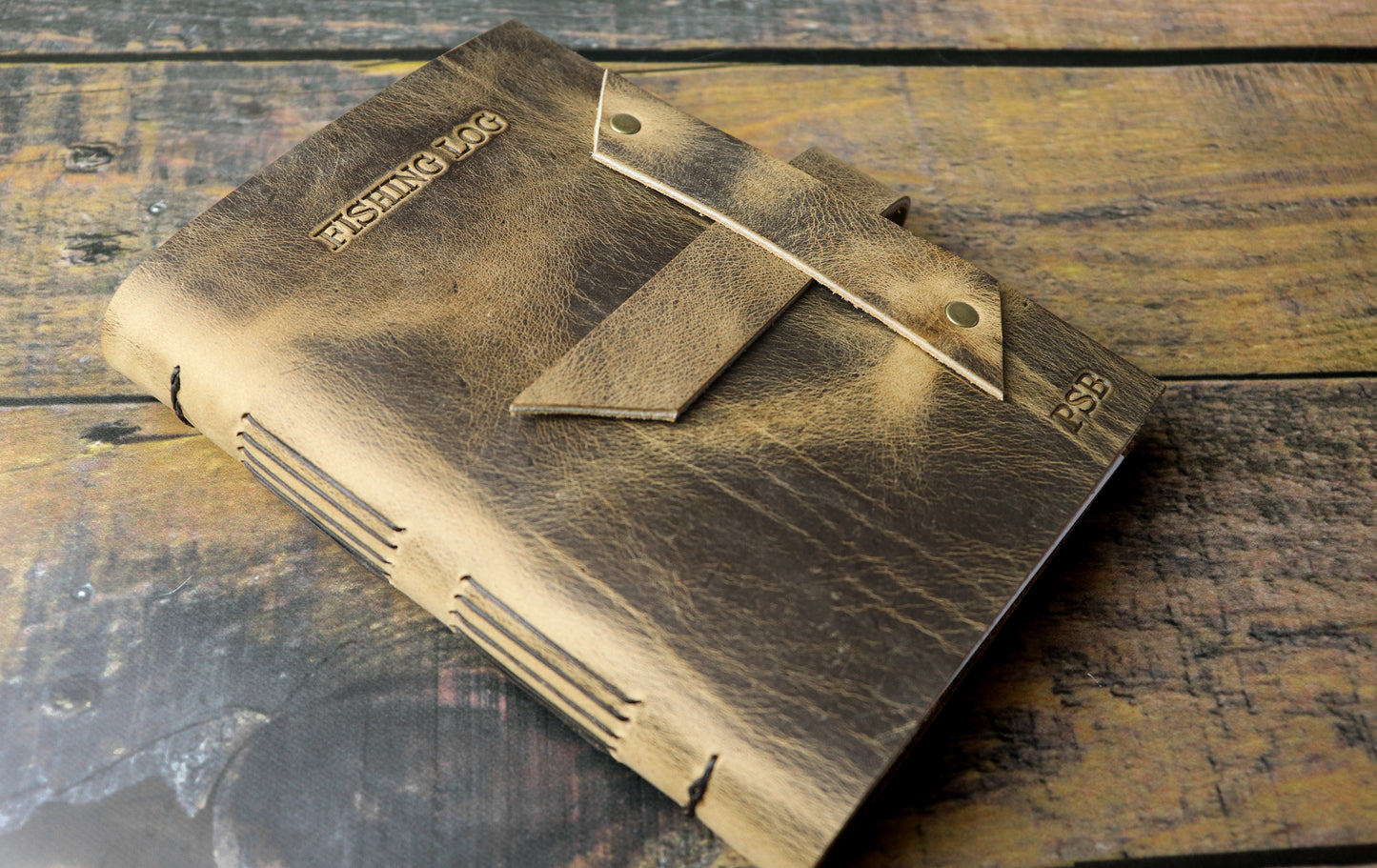 Leather Fishing Journal, Rustic Fisherman Log Book, Fathers Day Gift, Sewn Bound Full Grain Leather, Personalized Gift for Dad or Anglers