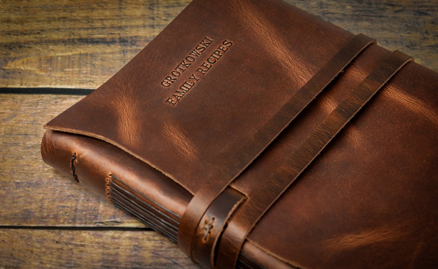 Personalized Leather Family Heirloom Recipe Journal, Sewn Bound in Full Grain Leather