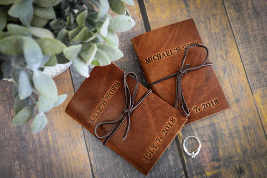 Personalized Wedding Vows Books, Leather Vows Journals for Bride and Groom, Bound in Full Grain Premium Leather, Rustic Wedding Gift