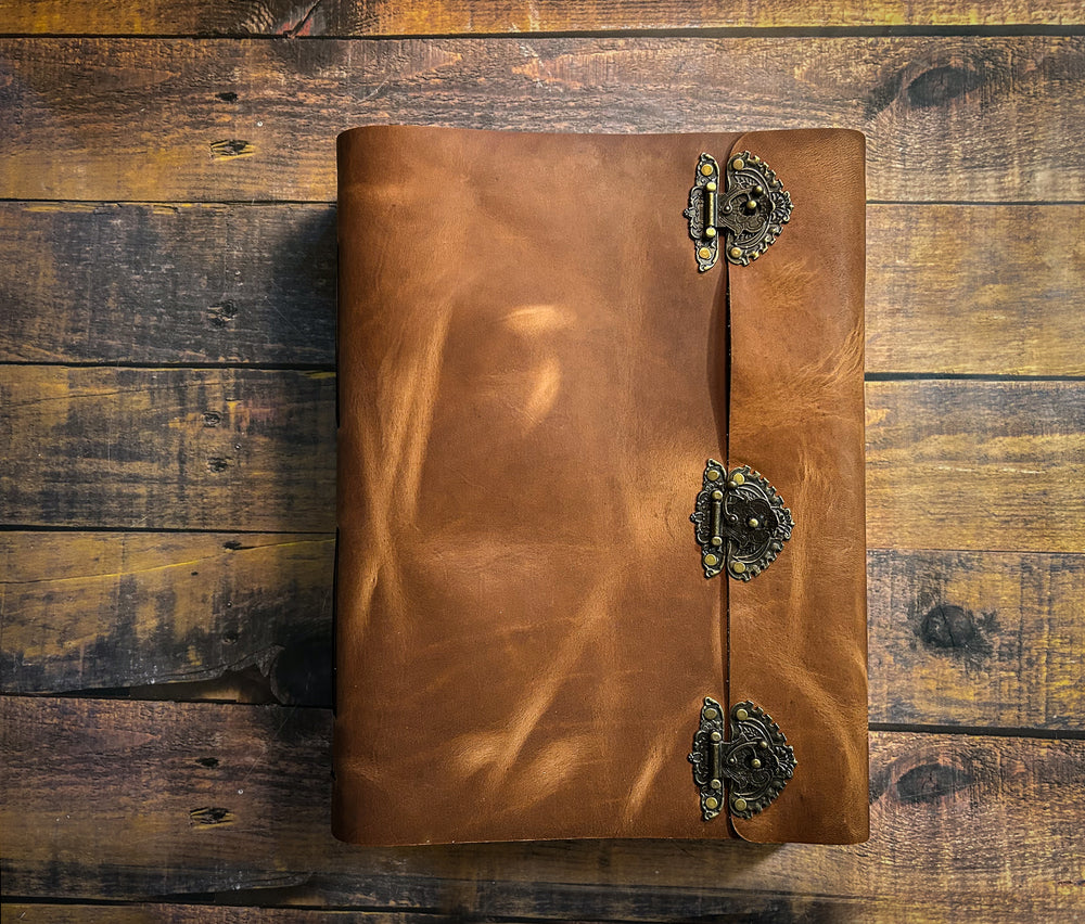 THE MEGA - Giant Leather Family Mega Tome, Huge Rustic Antique Heirloom Keepsake Book, Large Personalized Grimoire, Big Book of Shadows
