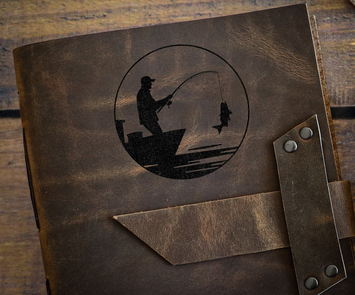 Engraved Leather Fishing Log Journal