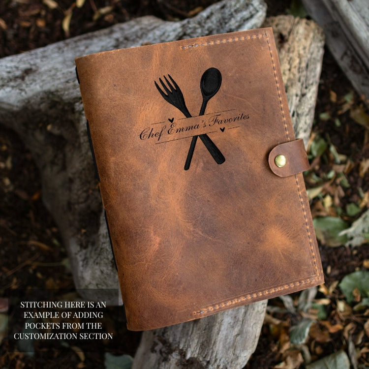 Engraved Leather Family Heirloom Recipe Journal, Sewn Bound in Full Grain Leather