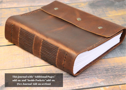 Sewn Bound Personalized Leather Journal, Rustic Notebook, Diary, Sketchbook, Watercolor Book, Premium Leather Bound + Fully Customizable