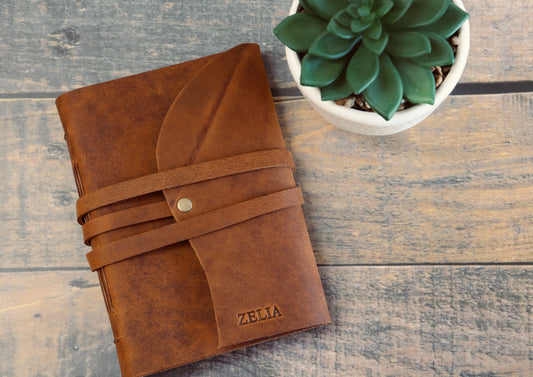Sewn Bound Personalized Leather Journal, Rustic Notebook, Diary, Sketchbook, Watercolor Book, Full Grain Leather and Customizable