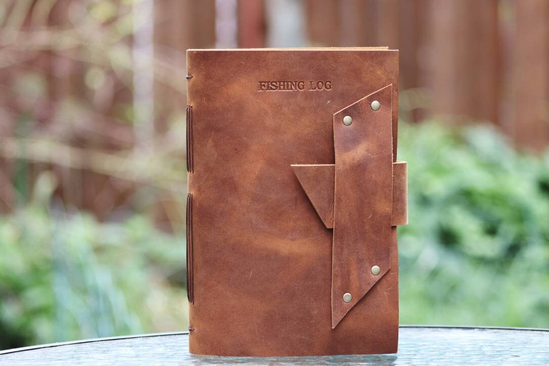 Leather Fishing Journal, Rustic Fisherman Log Book, Fathers Day Gift, Sewn Bound Full Grain Leather, Personalized Gift for Dad or Anglers