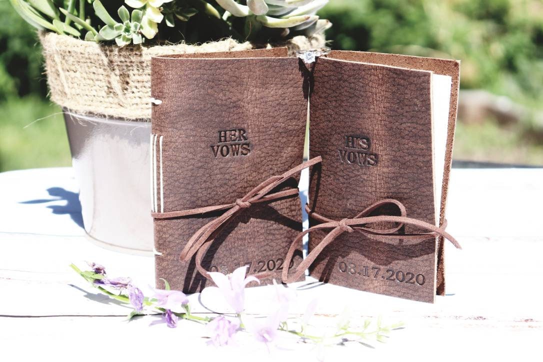 Personalized Wedding Vows Books, Leather Vows Journals for Bride and Groom, Bound in Full Grain Premium Leather, Rustic Wedding Gift