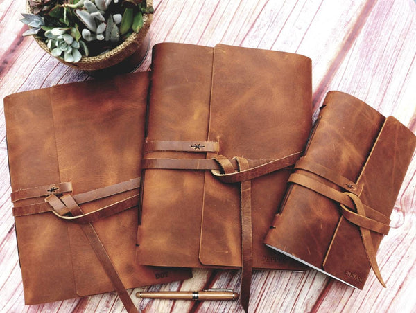 Sewn Bound Personalized Leather Journal, Rustic Notebook, Diary, Sketchbook, Watercolor Book, Premium Leather Bound + Fully Customizable