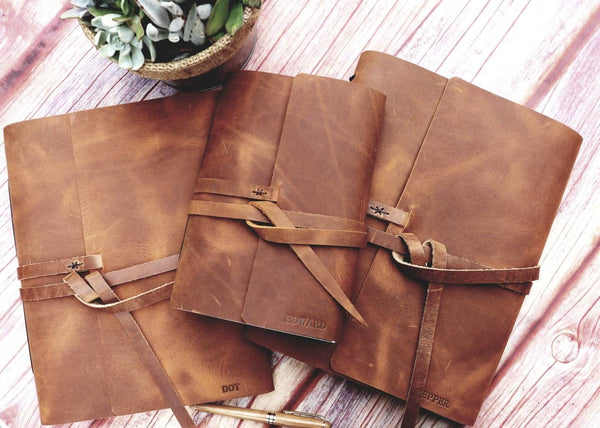Sewn Bound Personalized Leather Journal, Rustic Notebook, Diary, Sketchbook, Watercolor Book, Premium Leather Bound + Fully Customizable
