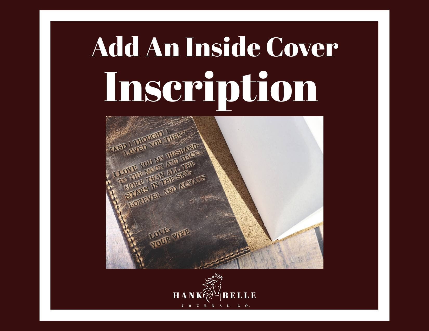 Add This Listing To Your Order For An Inscription or Message On Inside Journal Cover, Personalization, Engraving, Genuine Full Grain Leather