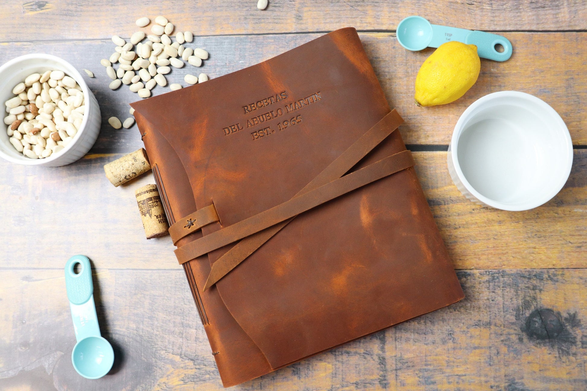 Heirloom Leather Recipe Journal, Family Cookbook, Sewn Bound Full Grain Leather, Personalized Gift for Chefs, Cooks, Bakers, Mom, or Grandma