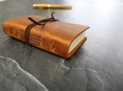 Small Leather Journal, Rustic Vintage Pocket Notebook, Sewn Bound in Real Premium Full Grain Leather, Personalized Christmas Gift
