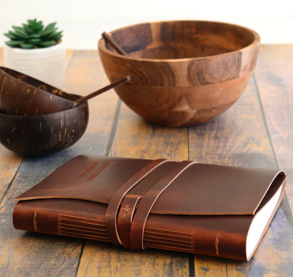 Heirloom Leather Recipe Journal, Family Cookbook, Sewn Bound Full Grain Leather, Personalized Gift for Chefs, Cooks, Bakers, Mom, or Grandma