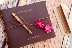 Personalized Wedding and Event Guest Book, Full Grain Leather Bound Journal, Rustic Wedding Keepsake Gift, Premium Photo Scrapbook Guest Log