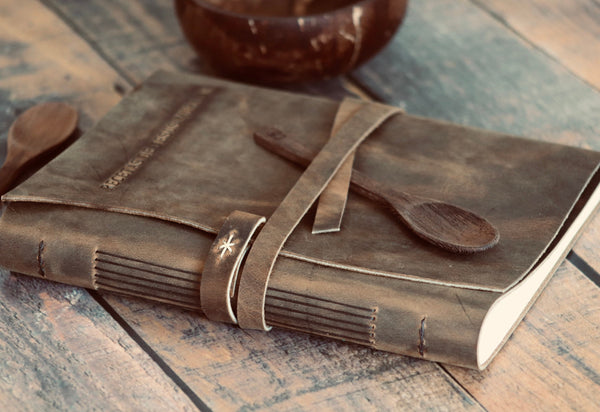 Heirloom Leather Recipe Journal, Family Cookbook, Sewn Bound Full Grain Leather, Personalized Gift for Chefs, Cooks, Bakers, Mom, or Grandma